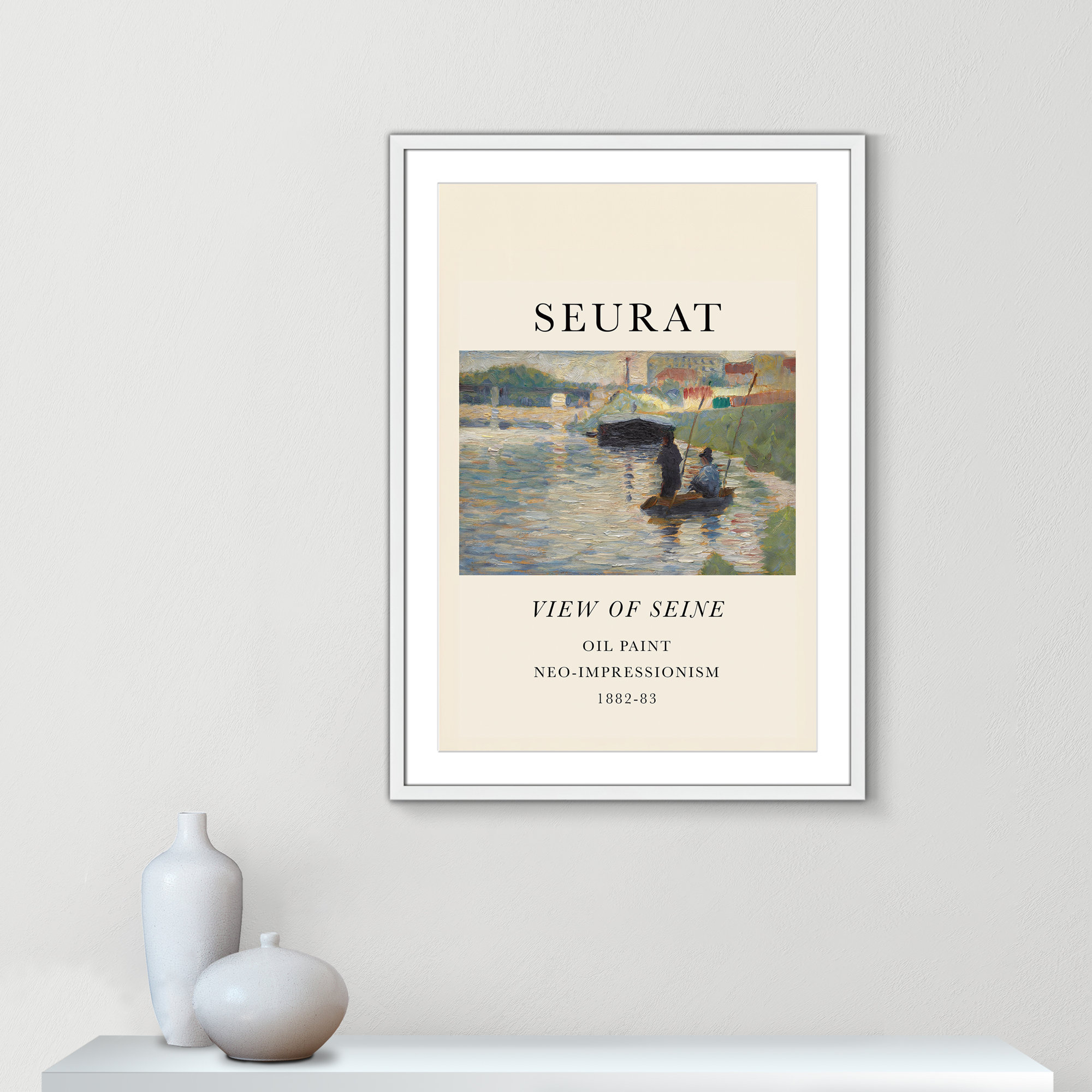 View Of Seine by Georges Seurat, White Single Picture Frame, Yes, 35.5" H x 25.5" W x 1.25" D