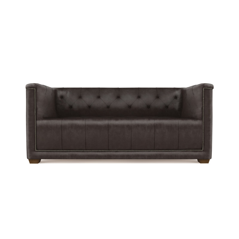 Velvet Sofa, Chocolate Genuine Leather, 84"