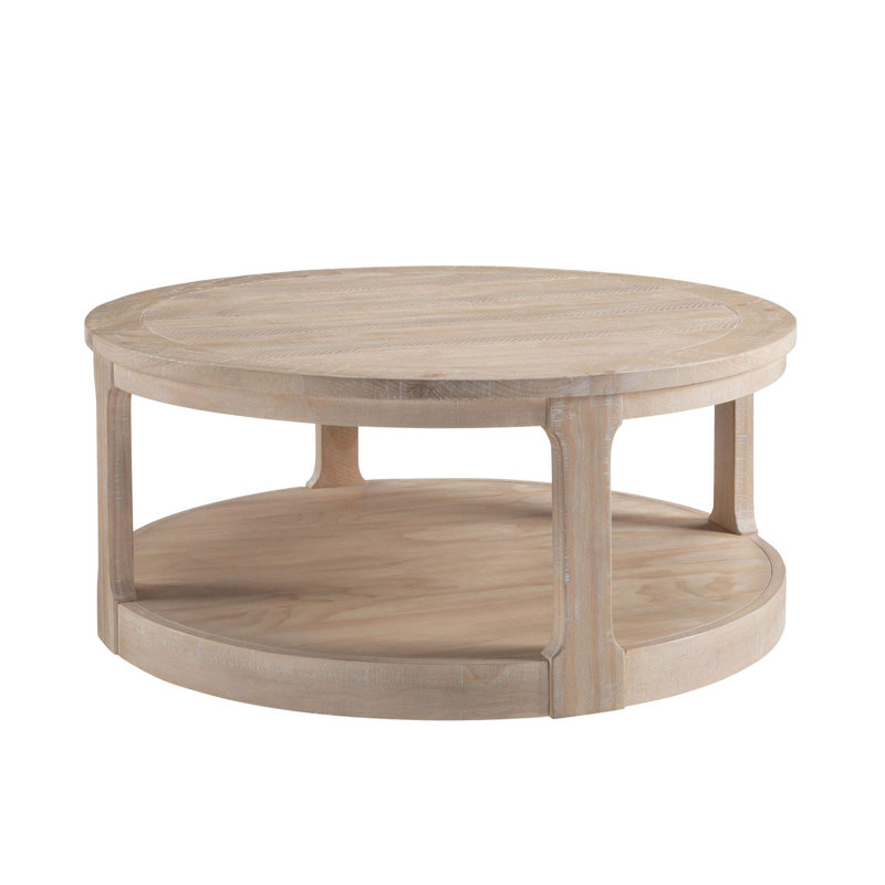 Oak 40" Round Two-Tier Wooden Coffee Table with Wheels