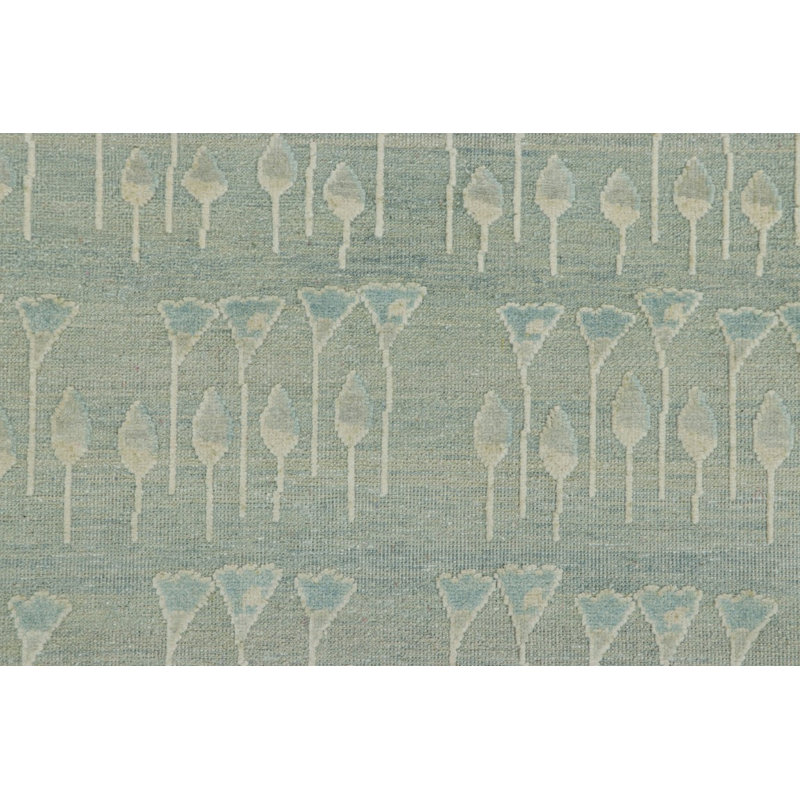 Rug & Kilim’S Block Print Custom Rug Design With Blue And Green Floral Patterns, Rectangle 10' x 14'