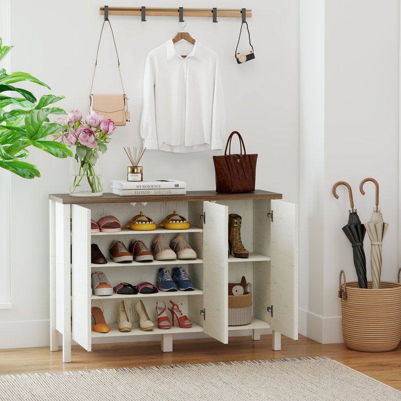 Modern Shoe Cabinet With Storage, White