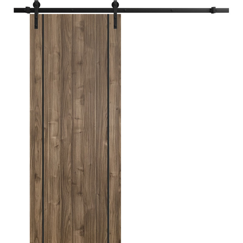 Porte de grange en bois massif massif, 18 po x 84 po, Noyer