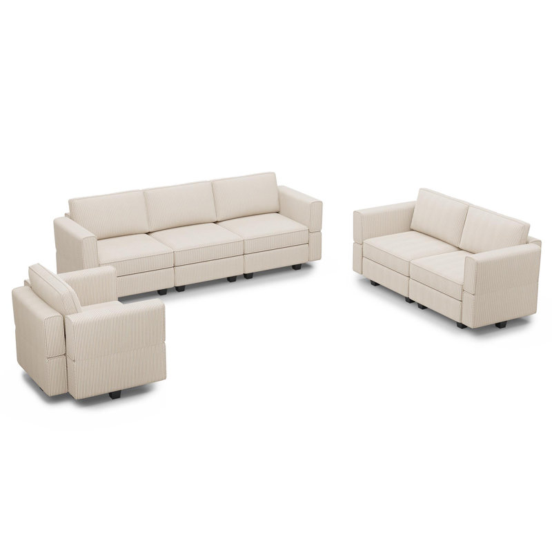 Ensemble de canapé modulaire en velours Ridoy, Velours côtelé beige