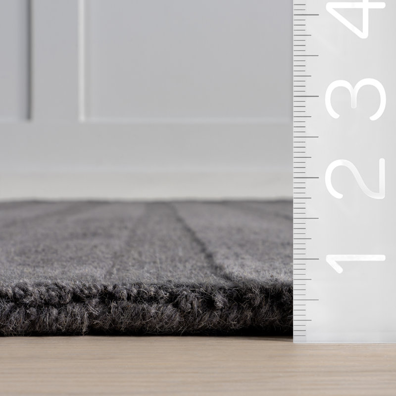 Gray Handmade Wool Rectangular Striped Area Rug, 5' x 8'