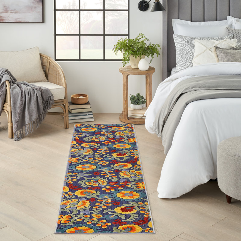 Tapis intérieur / extérieur à motif floral Isalia, Tapis de couloir 2 pi x 6 pi