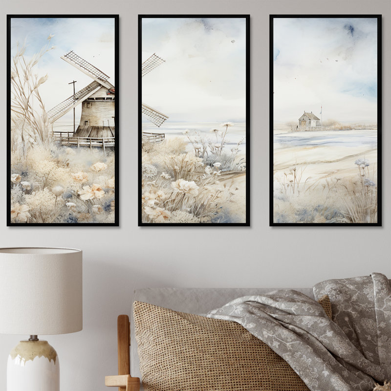 Nostalgic Windmill In Winter - Wind Turbines, art mural, H 40 po x l 61 po, Cadre flottant noir