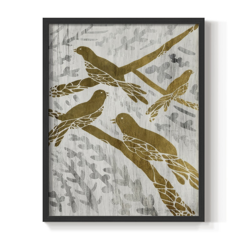 «Four Calling Birds» - impression encadrée des Fêtes de la feuille d'or - bois massif, Noir, noir, noir, noir