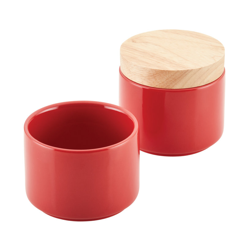 Rachael Ray Ceramic Stacking Spice Jar Set with Lid, Red