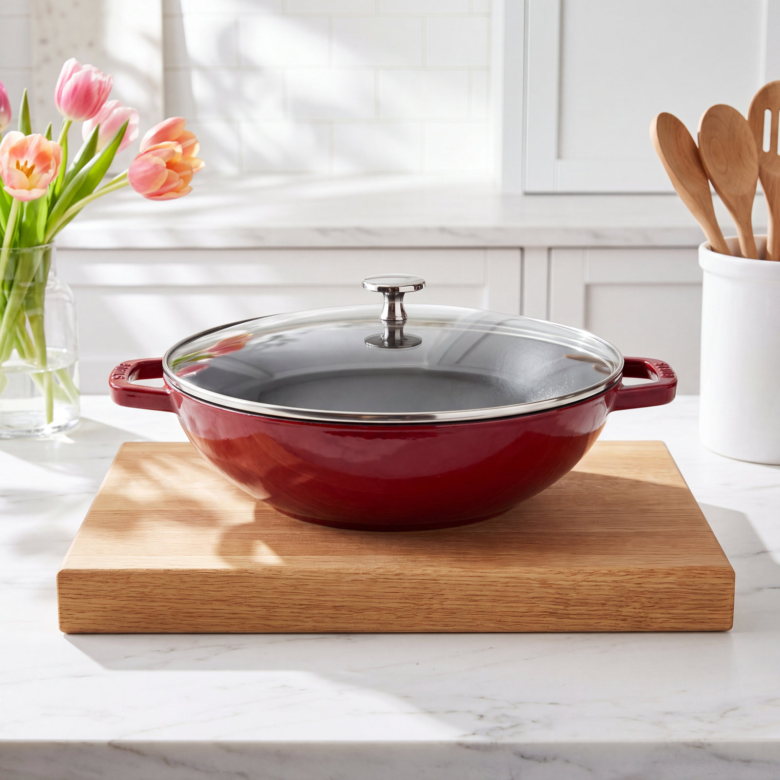 Staub Perfect Pan with Glass Lid, Grenadine Red