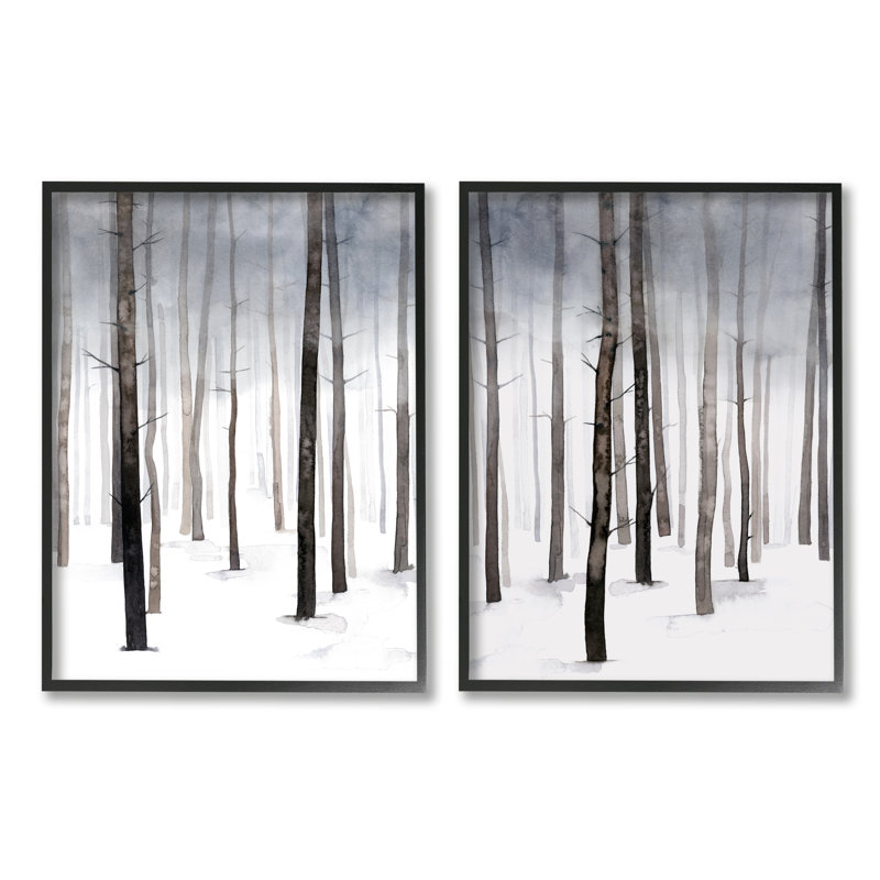 «Winter Snow Tree Forest Haze Eerie Cold» par Grace Popp, ensemble de 2 impressions sur toile, H 14 po x l 11 po