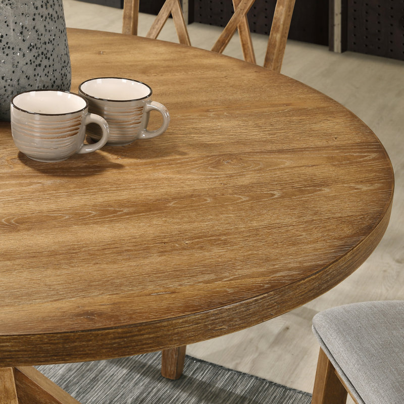 Ebbert Round Solid Wood Base Dining Table, Oak