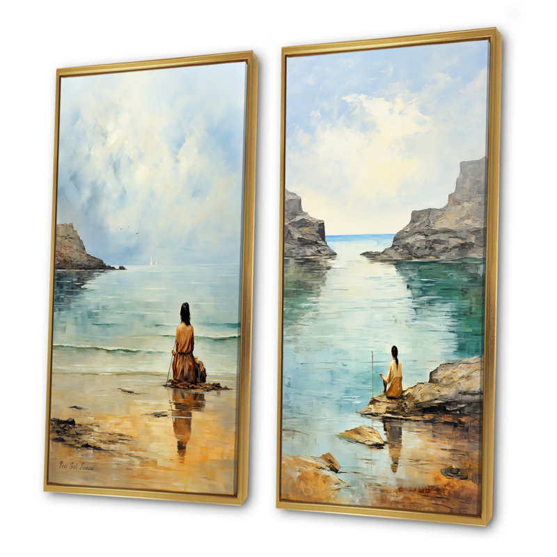 Meditation Serenity By The Sea I - Beach Art Wall Art, ensemble de 2, Cadre flottant doré, H 40 po x l 41 po