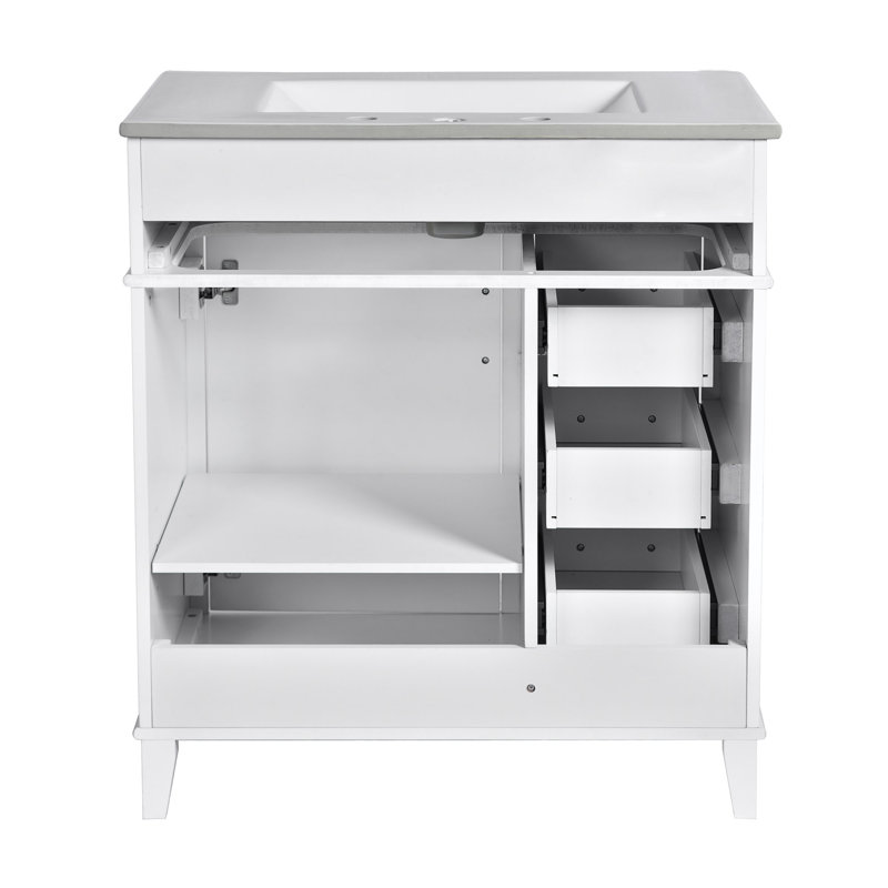 30" Single Bathroom Vanity with Ceramic Top, White