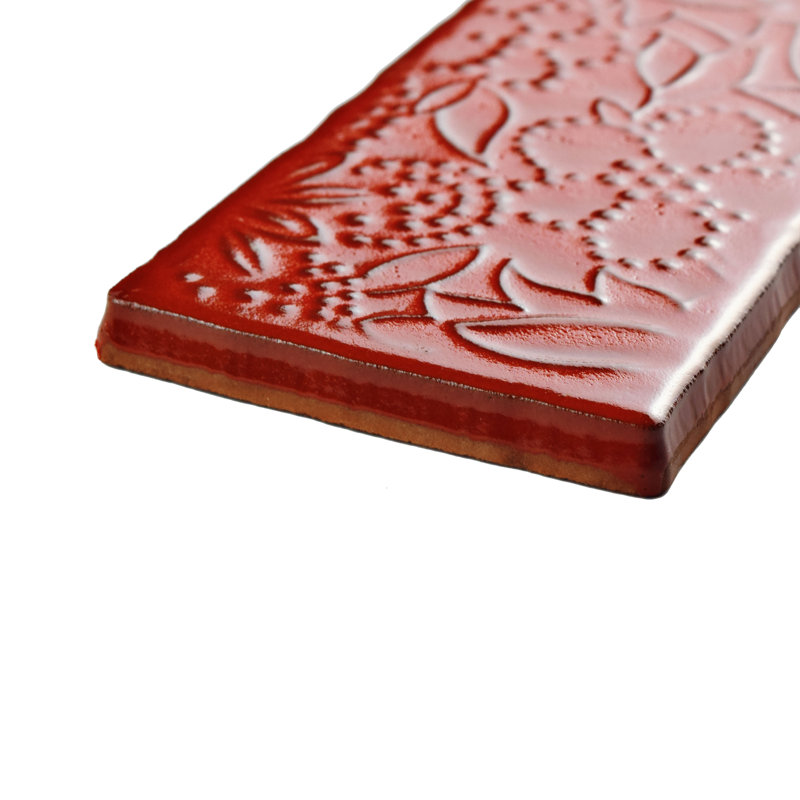 Antic Feelings 3" x 6" Ceramic Patterned Subway Tile, Feelings Red Moon
