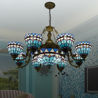 Vineyards 9 - Light Shaded Classic / Traditional Chandelier with Hand Blown Glass Accents