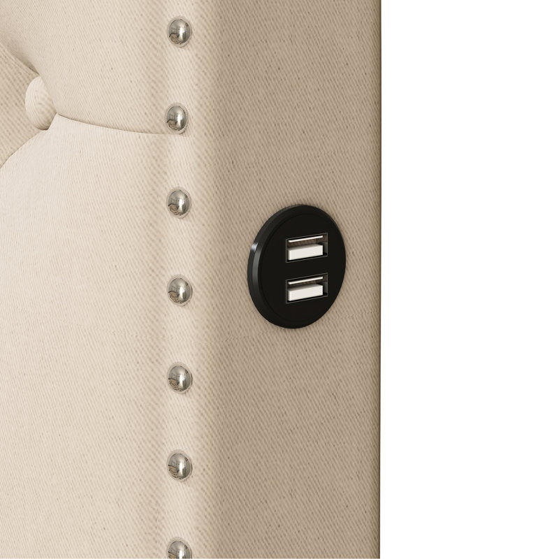 Grand lit tapissier en lin avec couchette simple et port, lit plateforme beige, gigogne, couleur