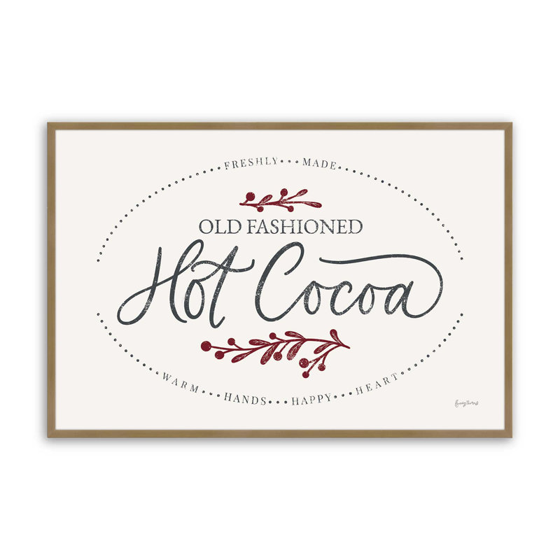 Impression de signe «Hot Cocoa», Cadre simple brossé doré, H 13,25 po x l 17,25 po x P 1,25 po