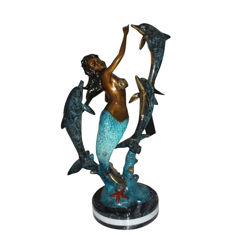 Statue Shay Mermaid with Three Dolphins