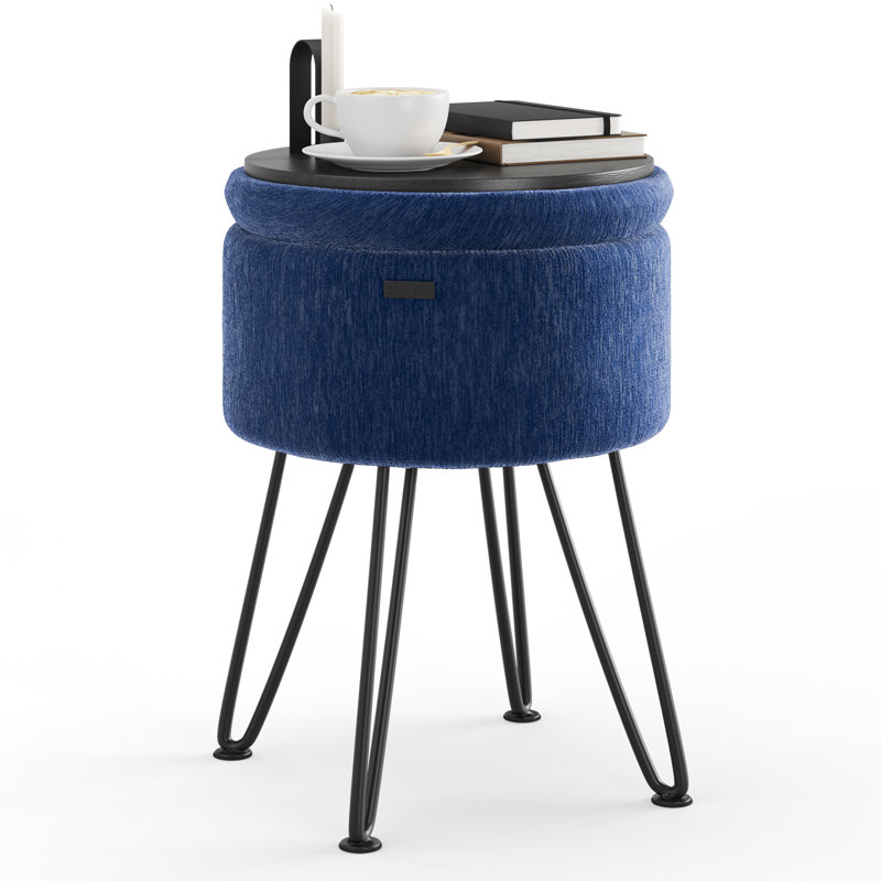 Table d'appoint moderne avec rangement, Noir, Velours bleu