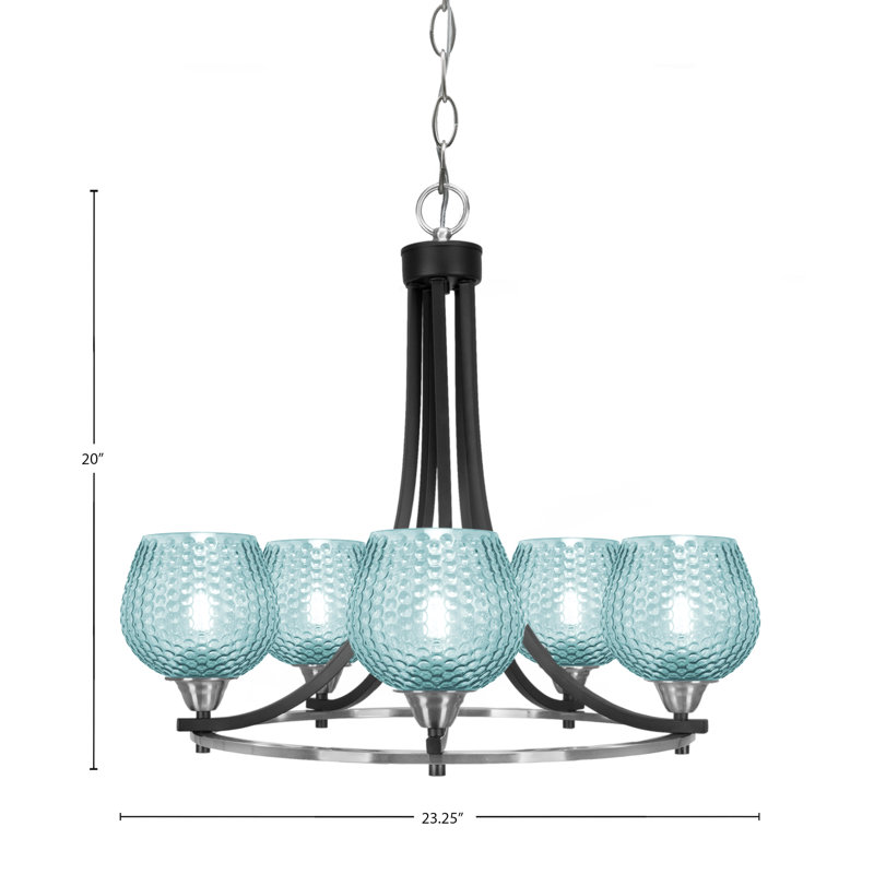Lustre 5 lumières Mukkesh noir mat et nickel brossé 6 po turquoise, Sarcelle, Noir mat/nickel brossé
