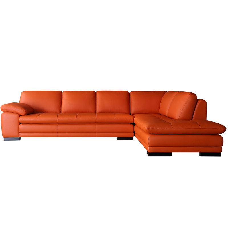 126" Wide Leather Match Sofa & Chaise, Right Hand Facing, Carrot Leather