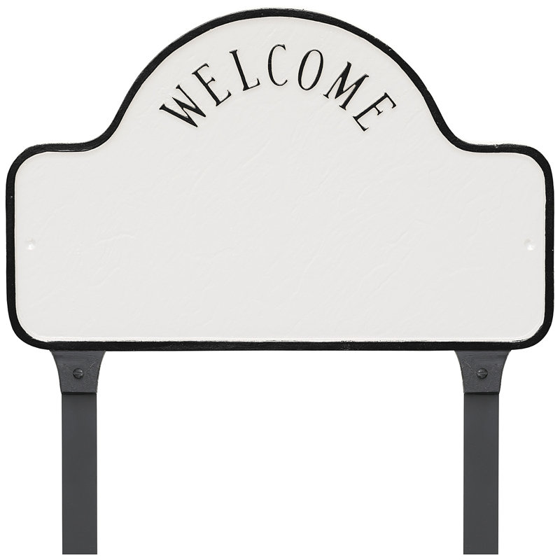 Enseigne d’adresse pour pelouse sur 3 lignes welcome, Blanc / Noir, Oui