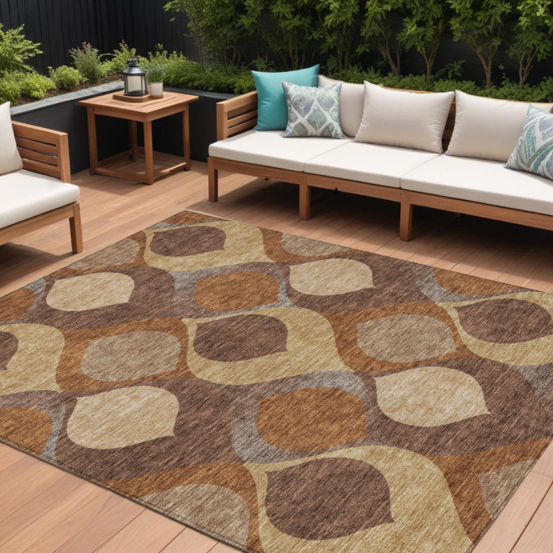 Tapis intérieur / extérieur lavable beige cuivré et taupe 10 pi x 14 pi