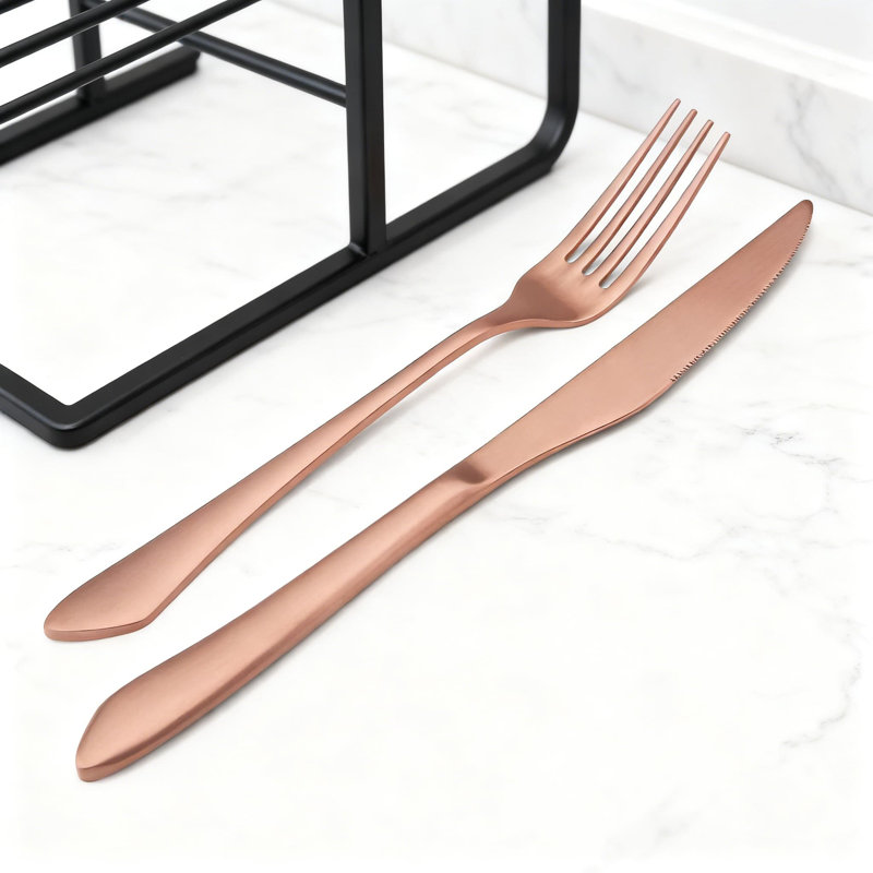 Service de couverts en acier inoxydable 20 pièces pour 4 personnes, couverts en or rose mat avec finition satinée, ensemble de couverts allant au lave-vaisselle pour la maison et le restaurant