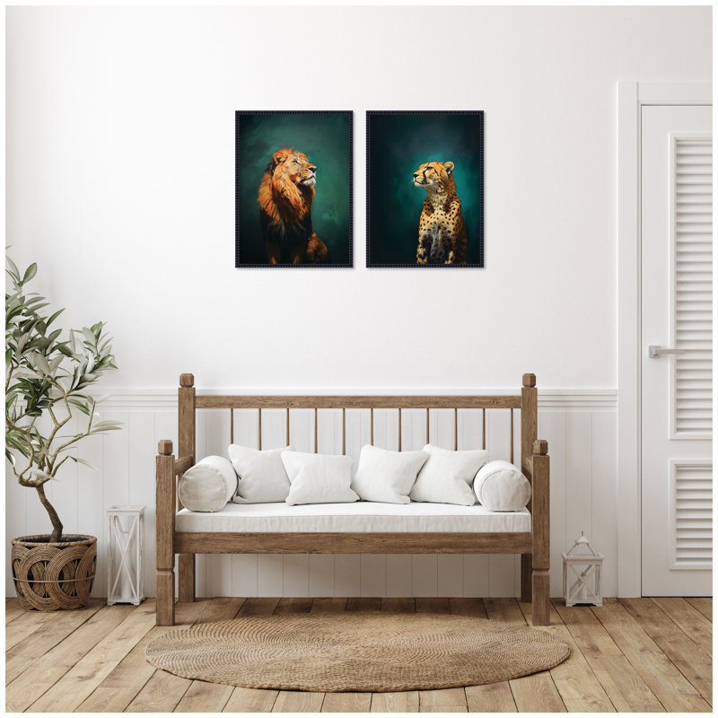 «Twlight Lion and Cheetah», ensemble de 2 toiles encadrées par The Creative Bunch Studio