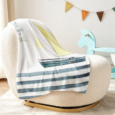 Jeté transparent en flanelle de polaire ultra douce, bateau aquarelle avec imprimé recto