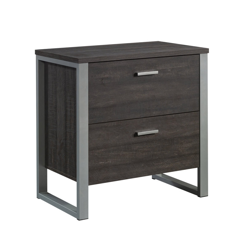 Classeur latéral contemporain brun foncé avec toutes les finitions, serrure, installation rapide pour armoire à espaces limités, glissières pleine extension, structure argentée, système, maison compacte