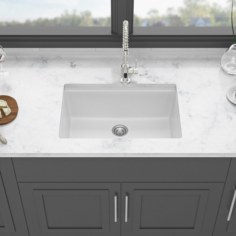 Évier de cuisine en quartz, évier de cuisine encastré en granite, Blanc