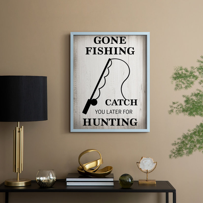 «Gone Fishing», reproduction encadrée - bois massif, Bleu, H 15 po x l 12 po