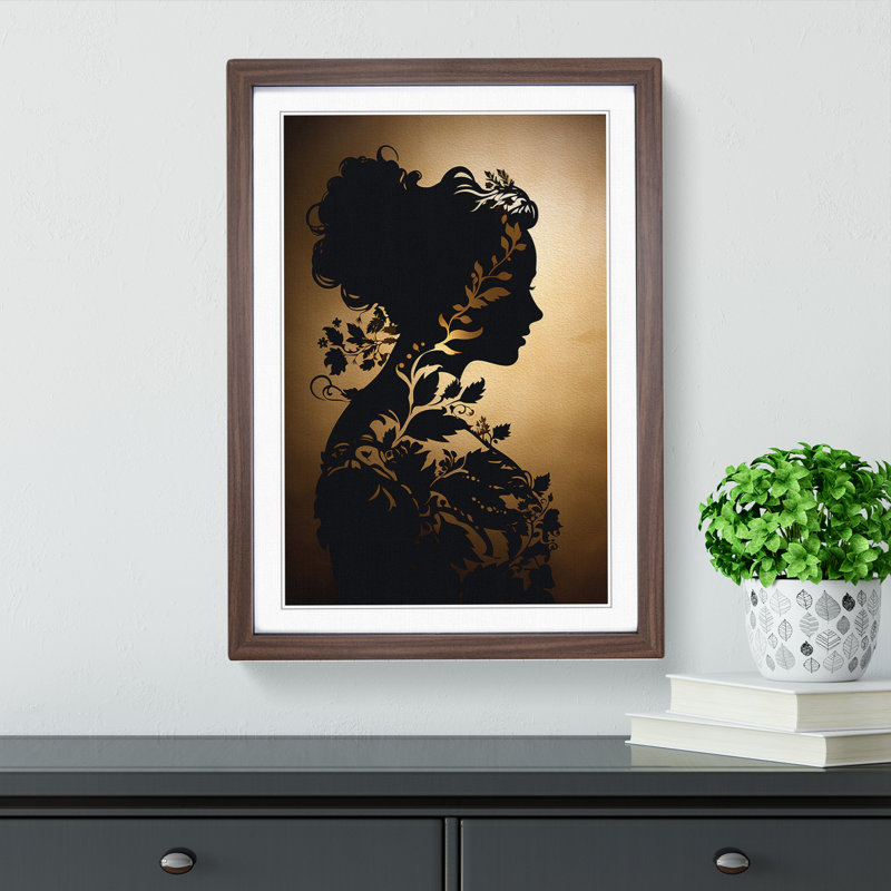 XYZ-FRM-V1223-1707 Woman Baroque - Single Picture Frame Print on Wood, 34cm H x 25cm W x 2cm D, Walnut