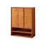 Armoire à chaussures autoportante à deux portes coulissantes en bois d'ingénierie brun abricot avec tablettes ouvertes