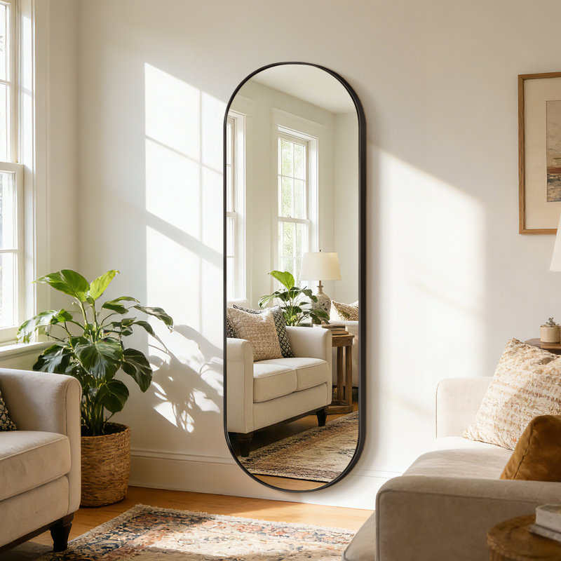 Oval Metal Wall Mirror, Black