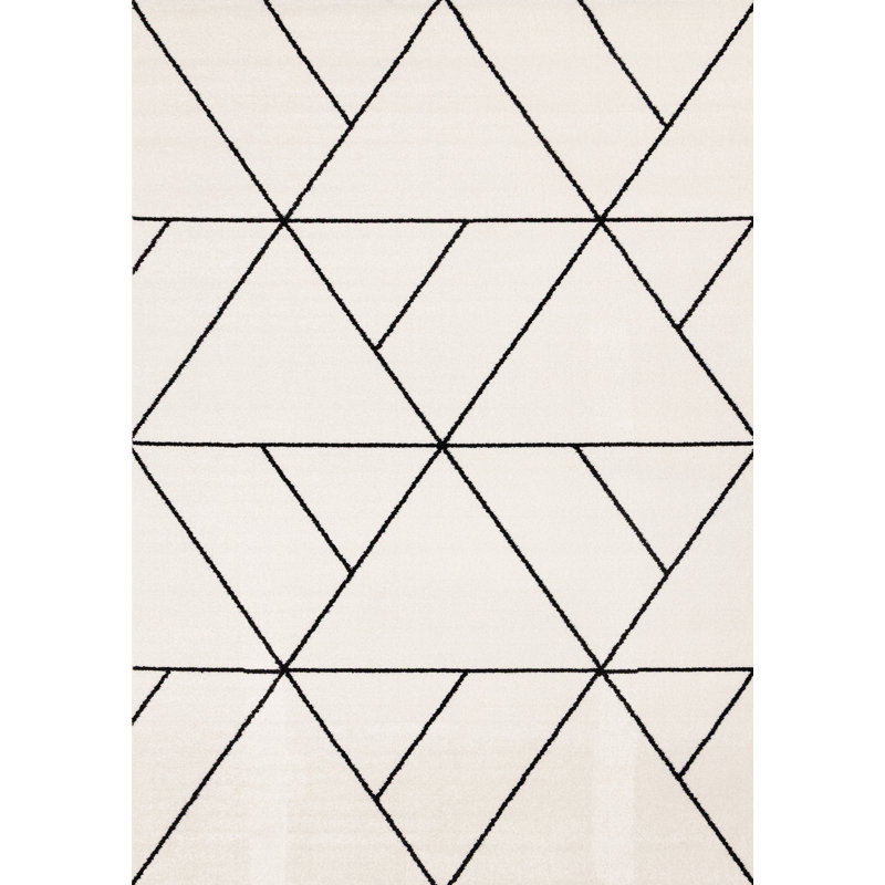 Kempst Ivory Black Modern Angles Rug, Rectangle 5'3" x 7'7"