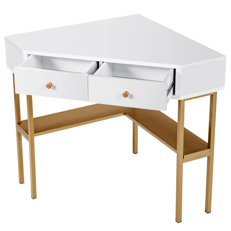 Ceti Corner Computer Desk, Gold, White