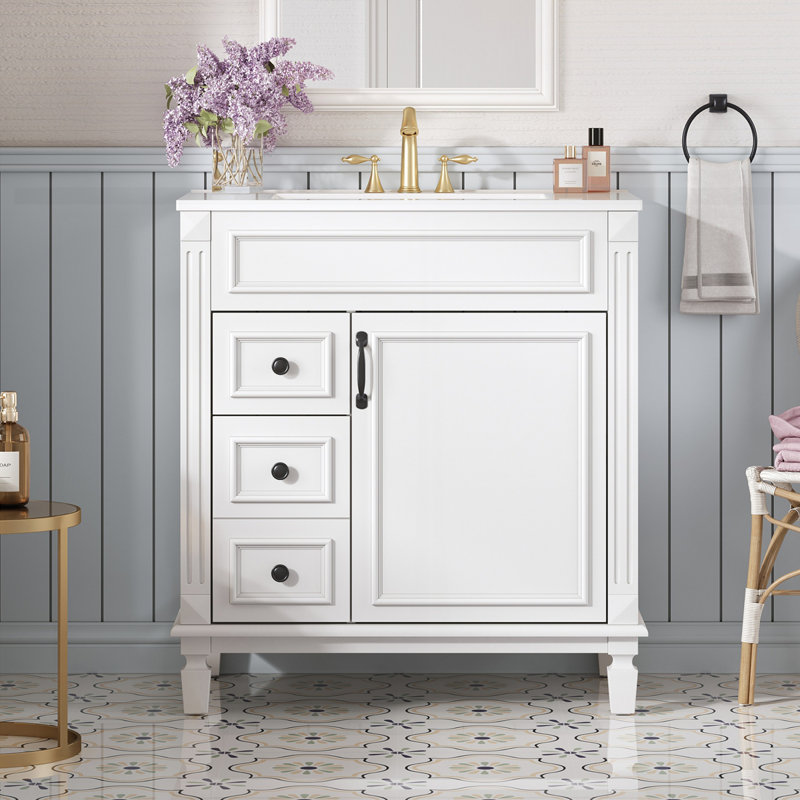 Meuble-lavabo 30 po avec lavabo en céramique, 30", Blanc
