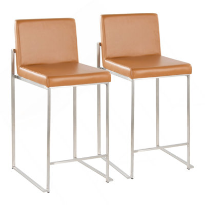 26" Contemporary High Back Barstool In Stainless Steel And Camel Faux Leather By Lumisource - Set Of 2