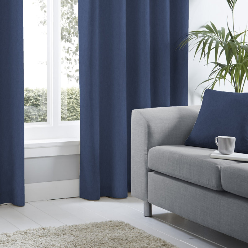 Cotton Blend Room Darkening Curtain Pair, Blue, Width 117 x Drop 137 cm