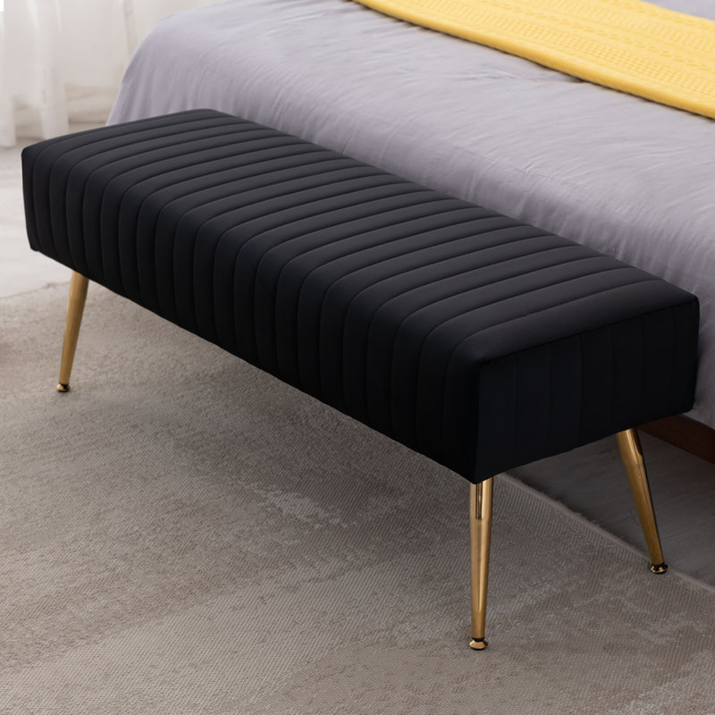 Rodjanae Velvet with Upholstery Bench, Black