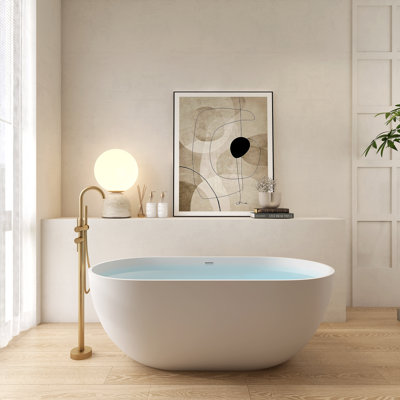 Oval Solid Surface Bathtub, Freestanding Soaking Bathtub