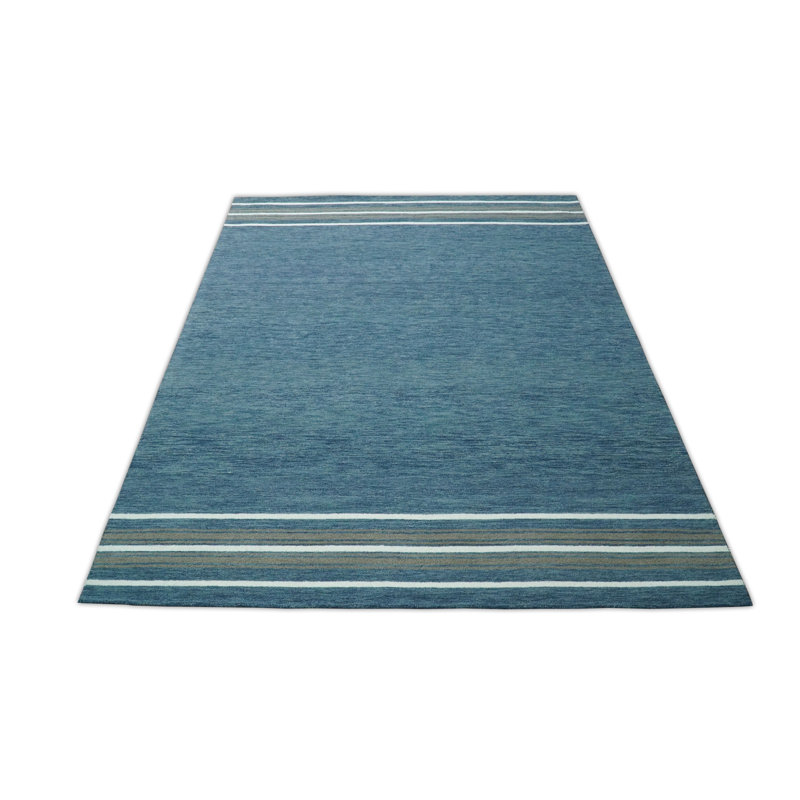 TAPIS BLEU MODERNE À LA MAIN, Rectangle 5 pi x 8 pi
