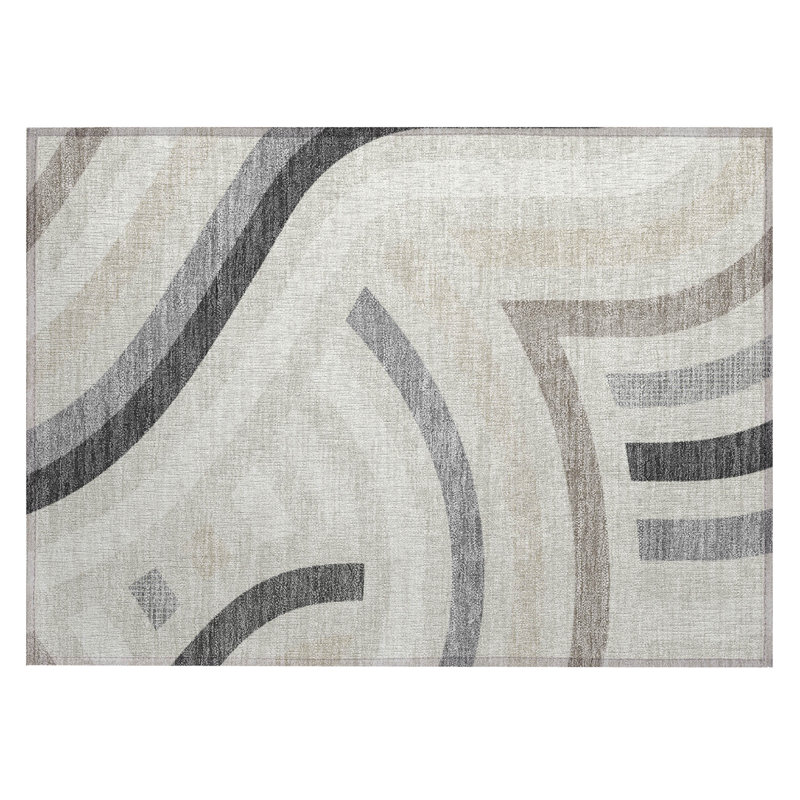 Tapis mid-century moderne lavable à la machine intérieur / extérieur Chantille ACN2467, Lin lin, 1 pi 8 po x 2 pi 6 po
