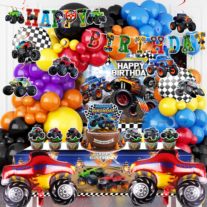 Monster Truck Party Decorations,111pcs Monster Truck Birthday Decorations