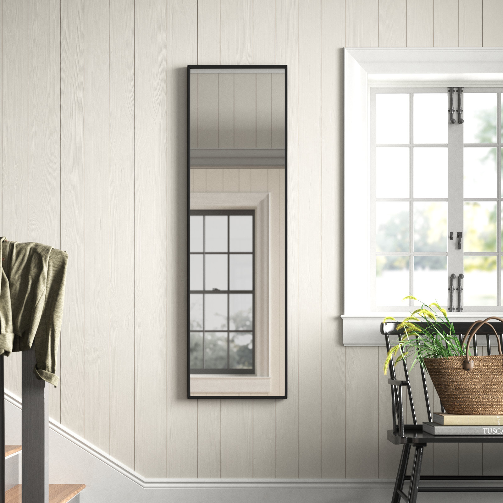 Sabine Metal Rectangle Wall Mirror, 60" x 18", Black