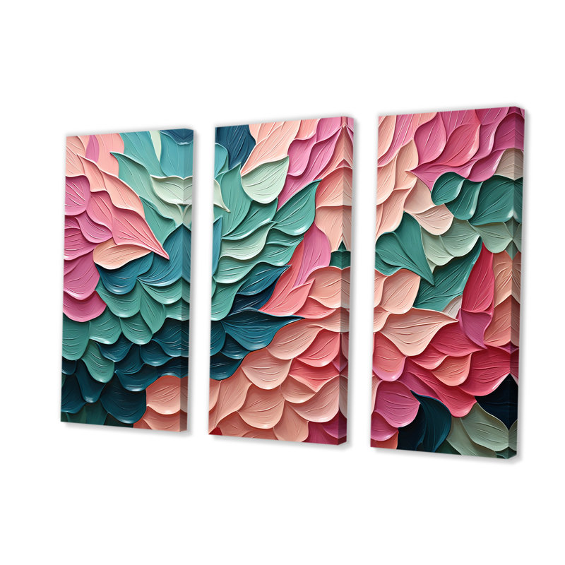 Fleurs roses et vertes en mouvement - Art animalier, Toile tendue, H 32 po x l 48 po x P 1 po