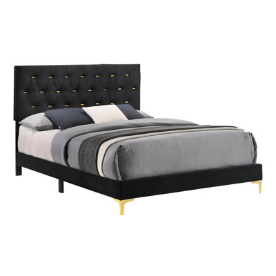 Kendall Tufted Panel Bed Black and Gold -  Mercer41, B25B6F7BD2AC47339E52D50D37F6DEE1