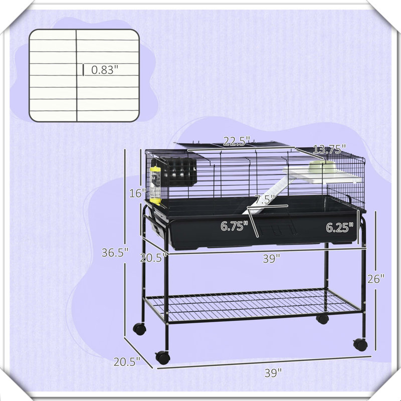 Two-Storey Small Animal Cage with Removable Stand Shelf Wheels
